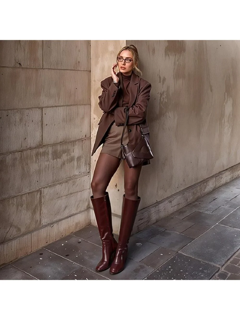 Women Burgundy Round Toe Side Zip Chunky Heel Fashion Tall Knee High Casual Boot